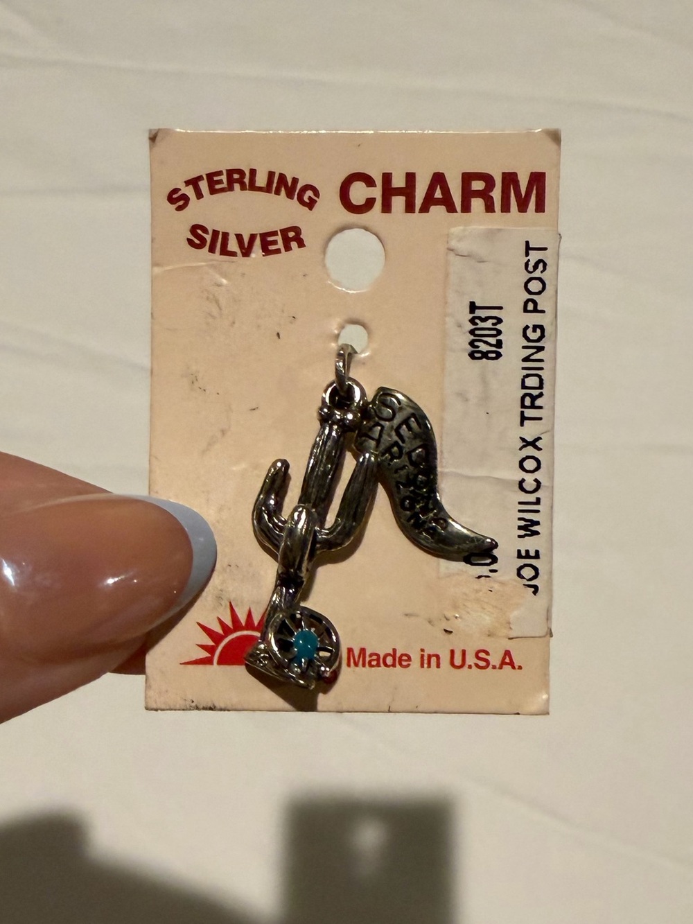 Vintage Sterling Silver Saguaro Cactus Turquoise Wagon Wheel Southwest Charm